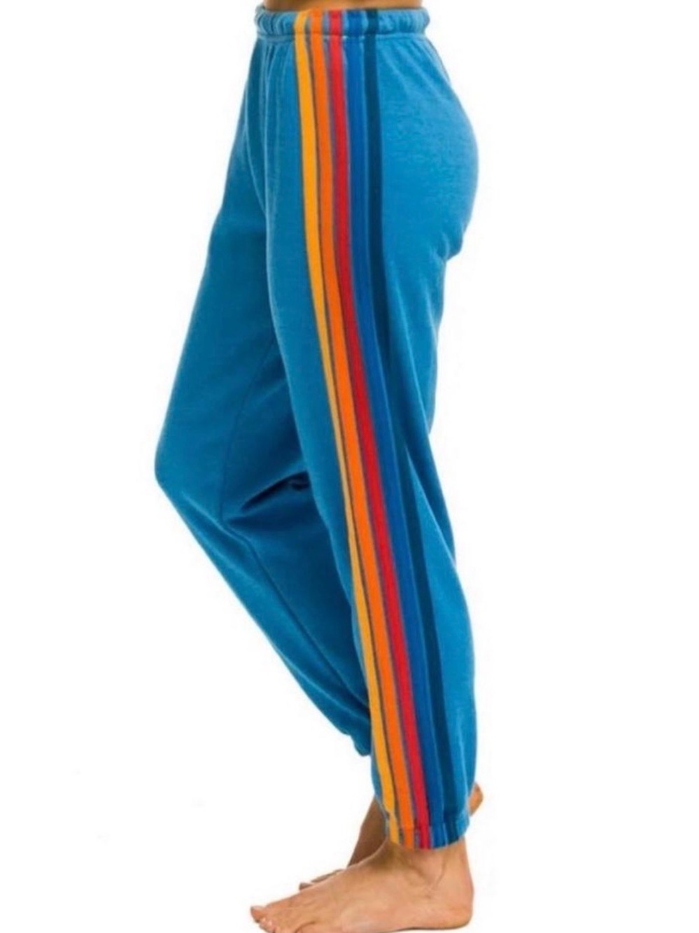 Aviator Nation Classic 5-Stripe Sweatpants – Teal / Rainbow (Size Medium)